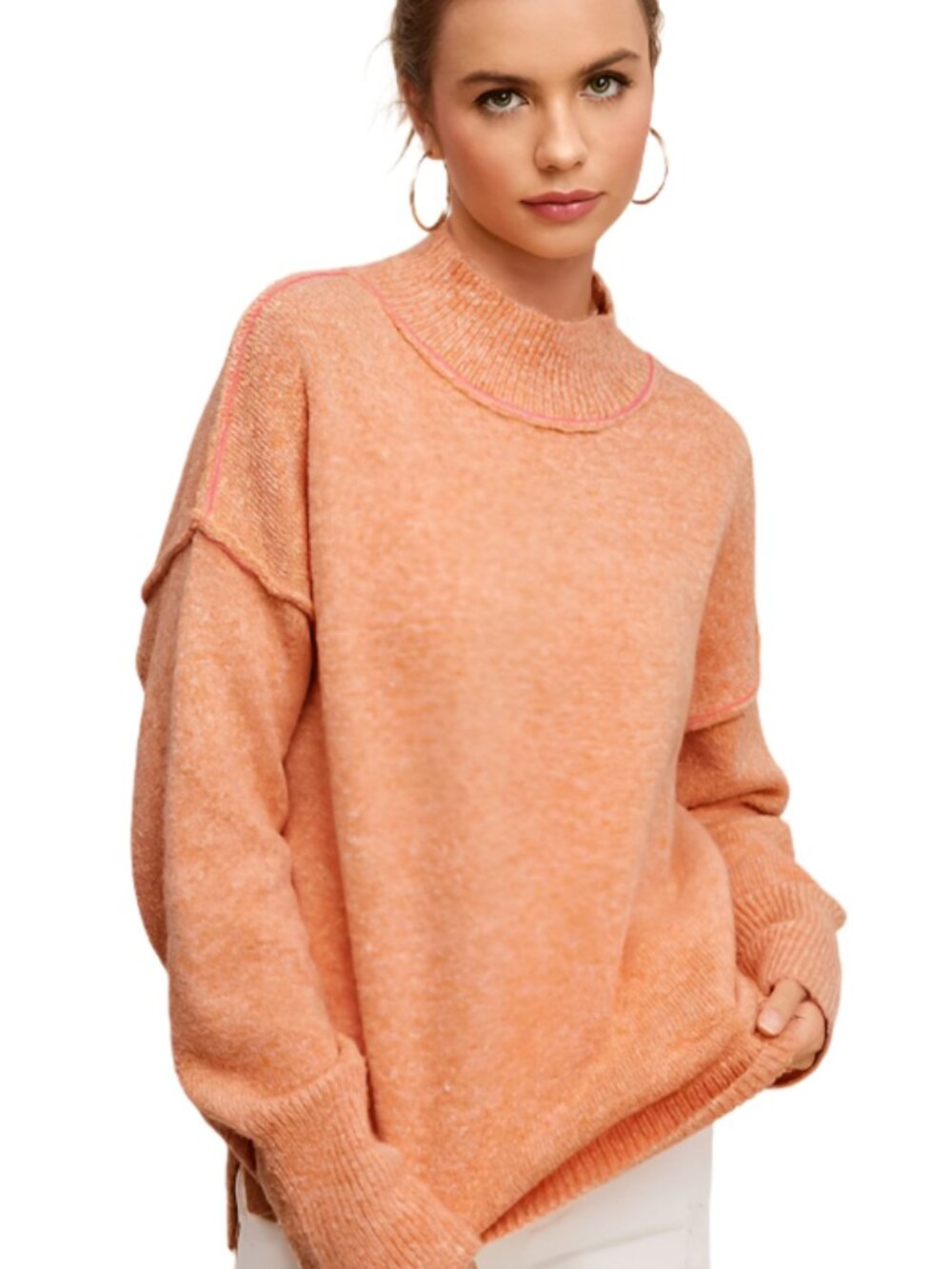 Size Medium Light Orange Long Sleeve Turtleneck Sweater - Picture 2 of 3